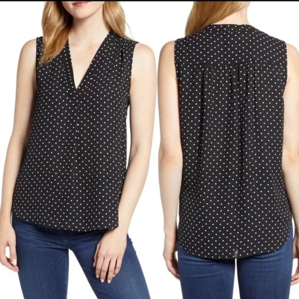 Vince Camuto Black and White Polka Dot Sleeveless Top